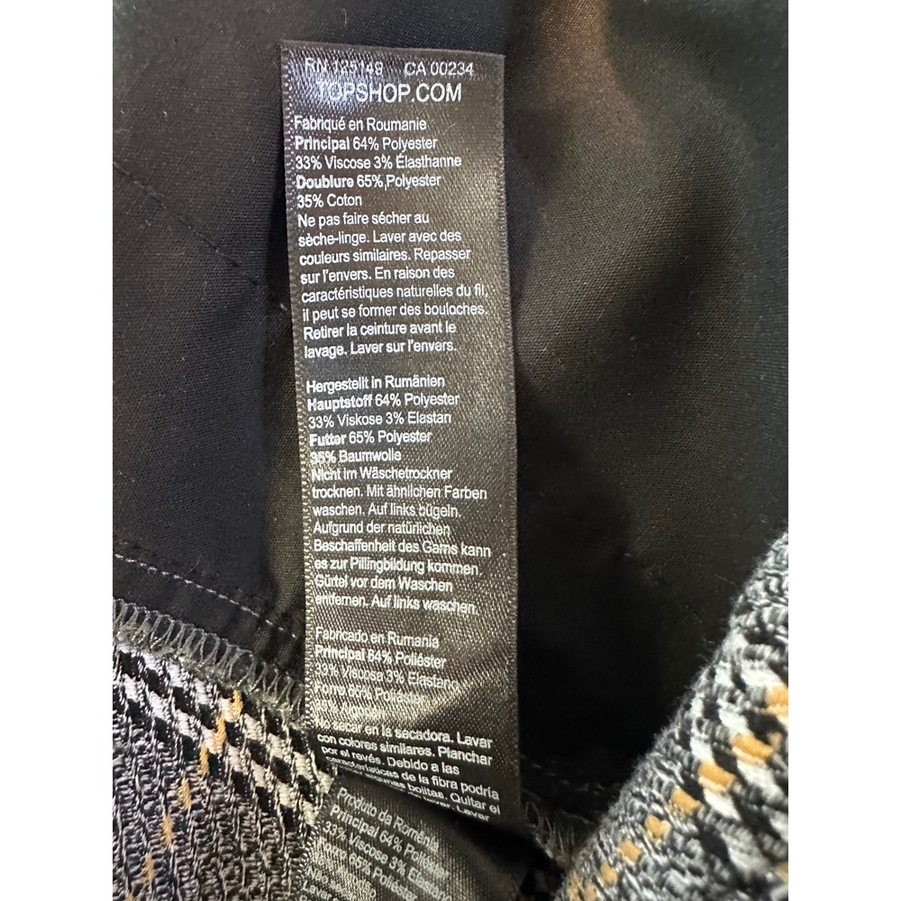 Topshop Grey Yellow Plaid Wide Leg Paperbag Waist Trousers Glen Check Pants US 4 - Picture 7 of 7